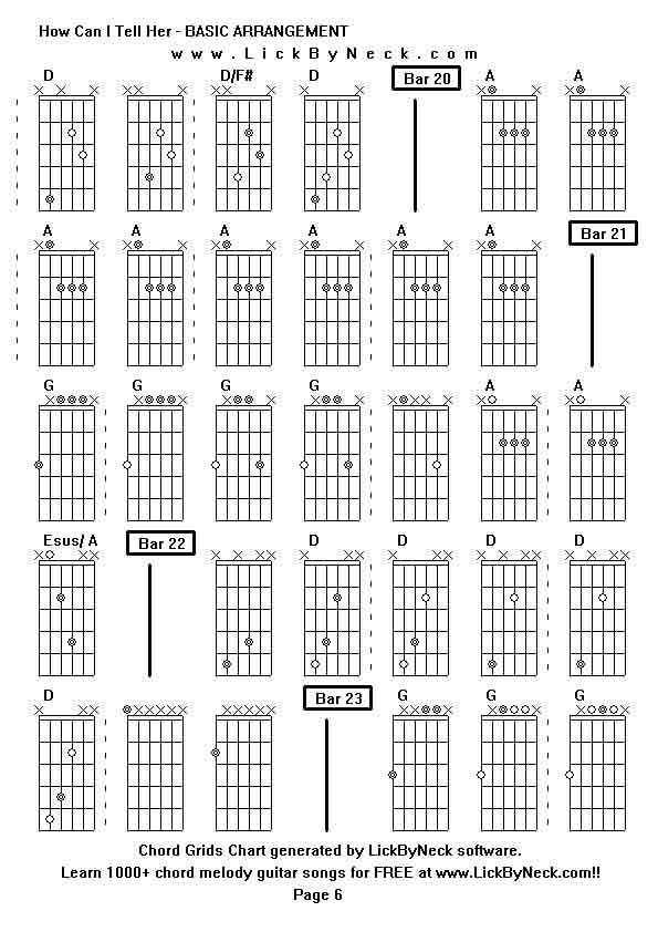 Chord Grids Chart of chord melody fingerstyle guitar song-How Can I Tell Her - BASIC ARRANGEMENT,generated by LickByNeck software.